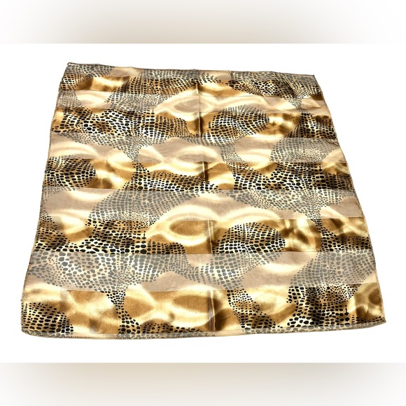 Vintage Black Brown Scarf Leopard Print 19" x 19" - Picture 1 of 4